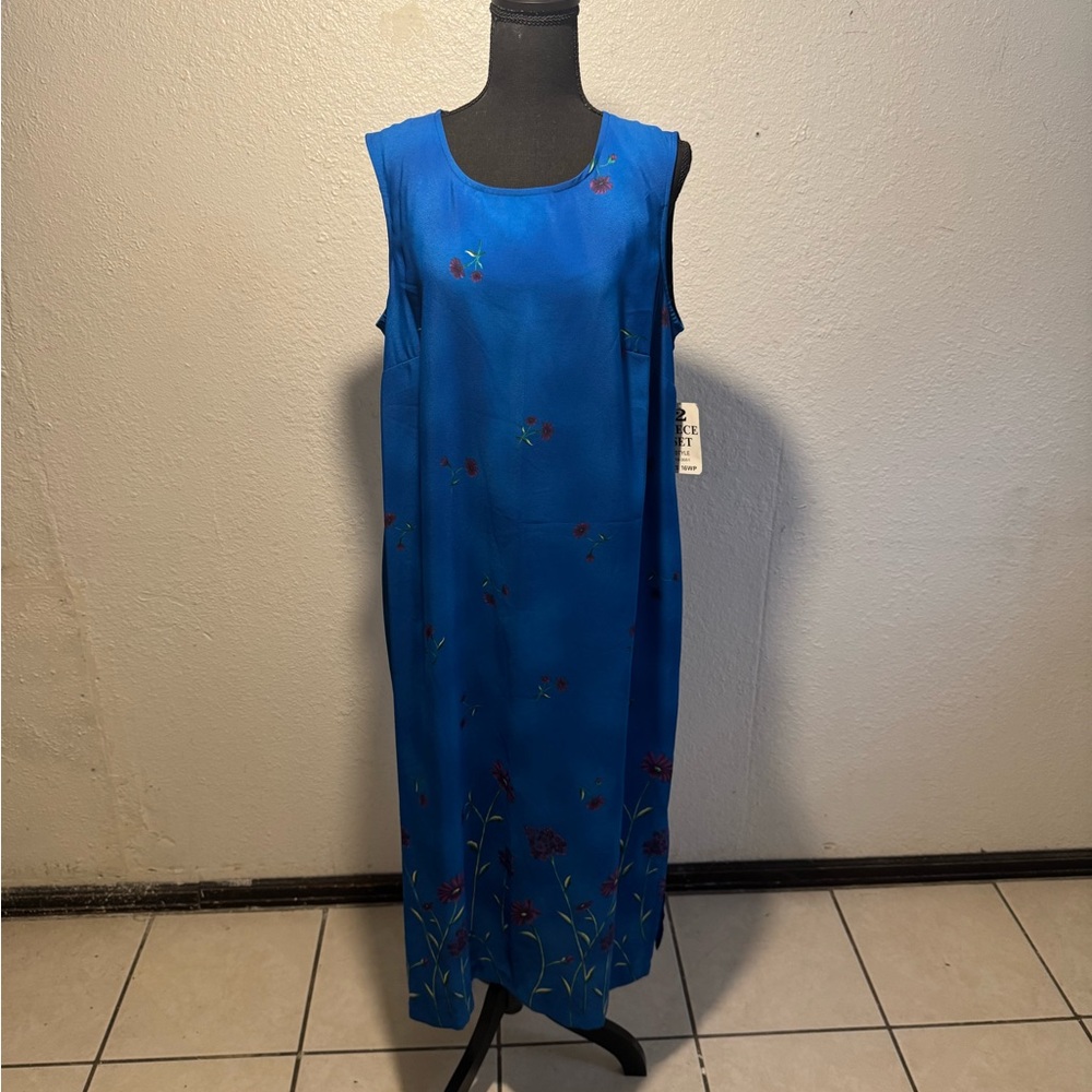 Blue Sleeveless Floral Dress